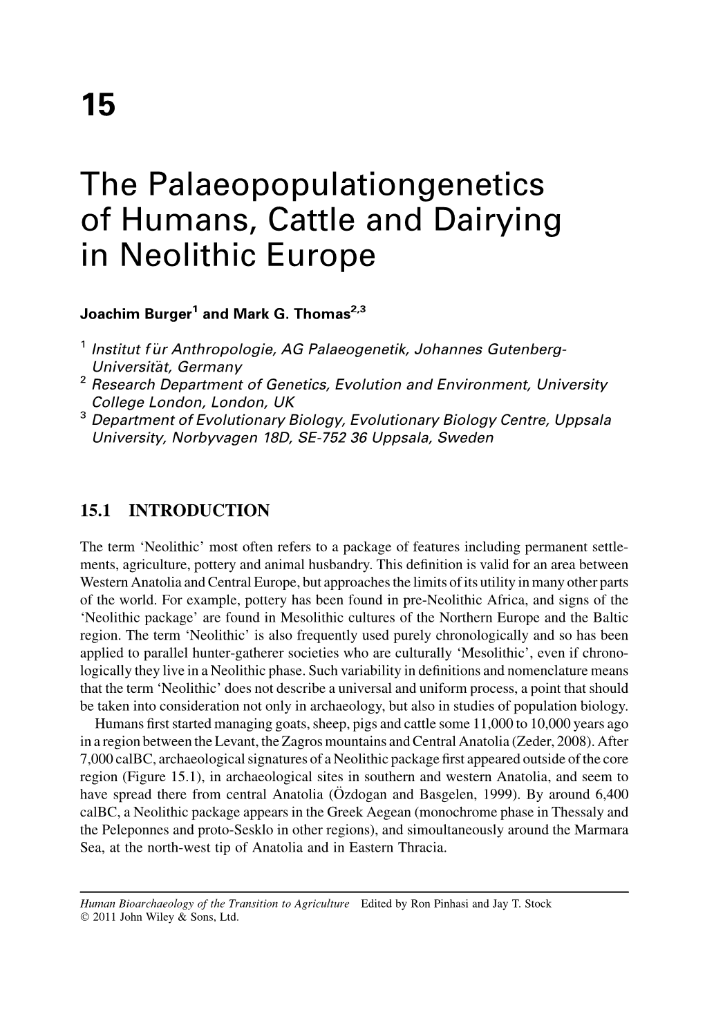 15 the Palaeopopulationgenetics of Humans, Cattle and Dairying In