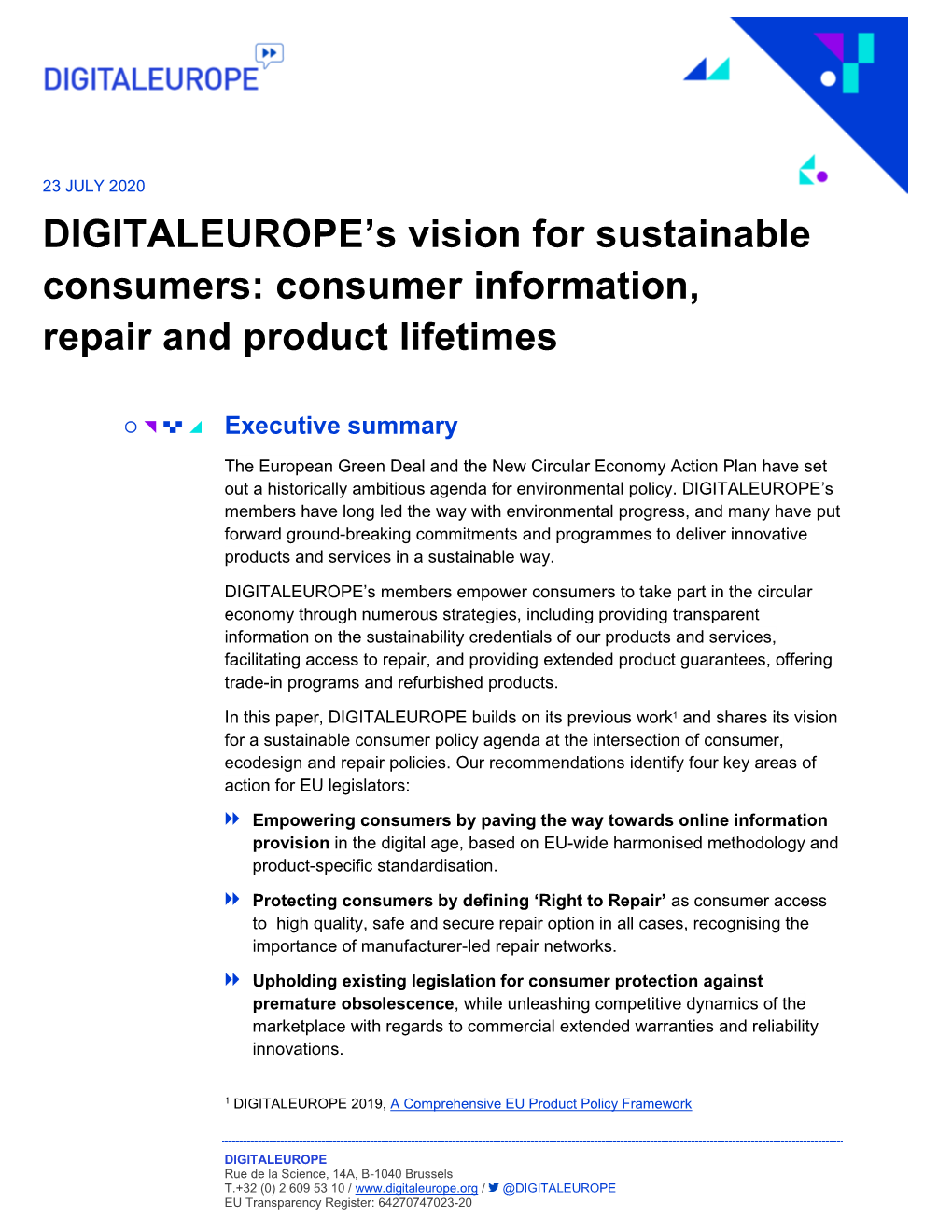 DIGITALEUROPE's Vision for Sustainable Consumers