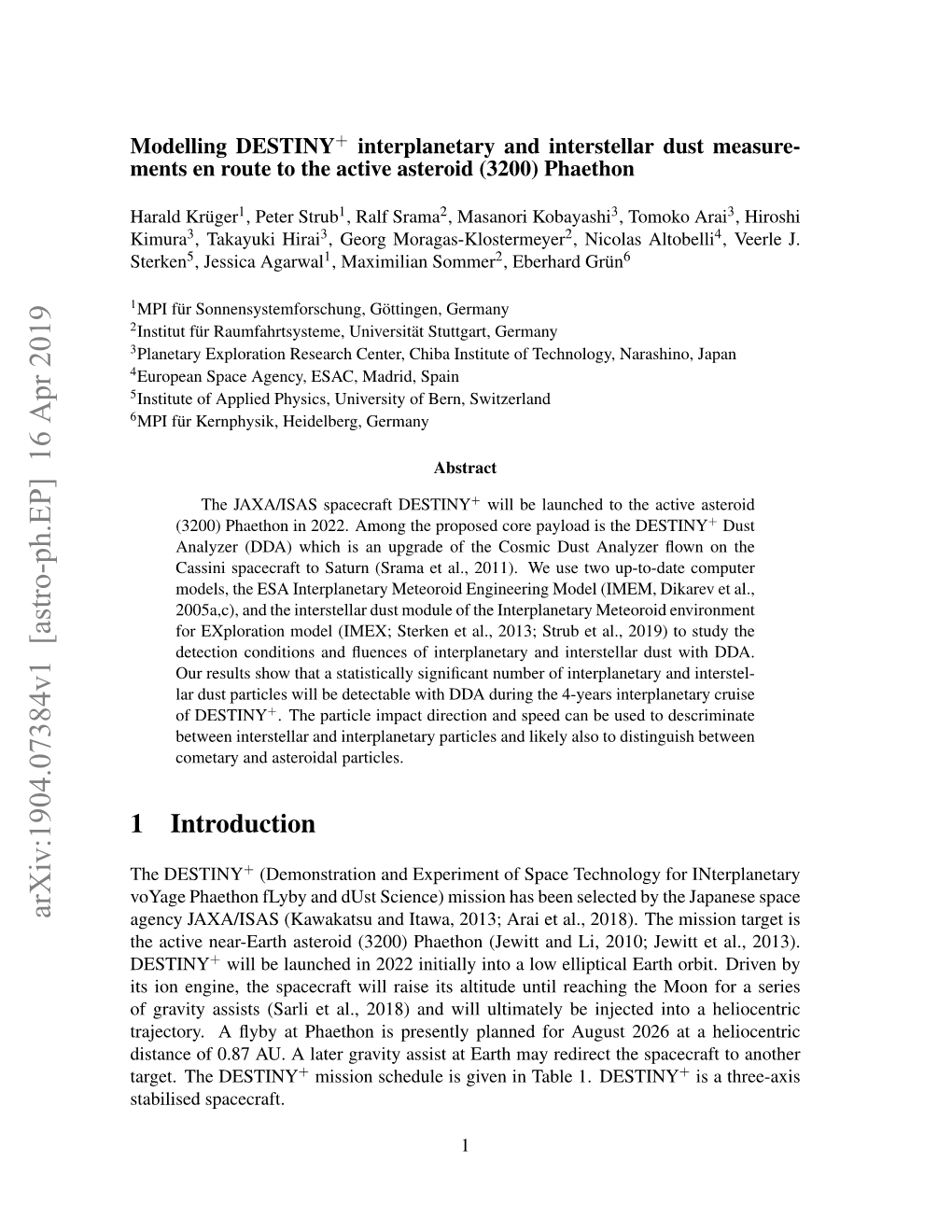 Arxiv:1904.07384V1 [Astro-Ph.EP] 16 Apr 2019 Agency JAXA/ISAS (Kawakatsu and Itawa, 2013; Arai Et Al., 2018)