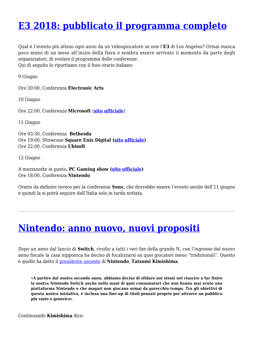 Pubblicato Il Programma Completo,Nintendo