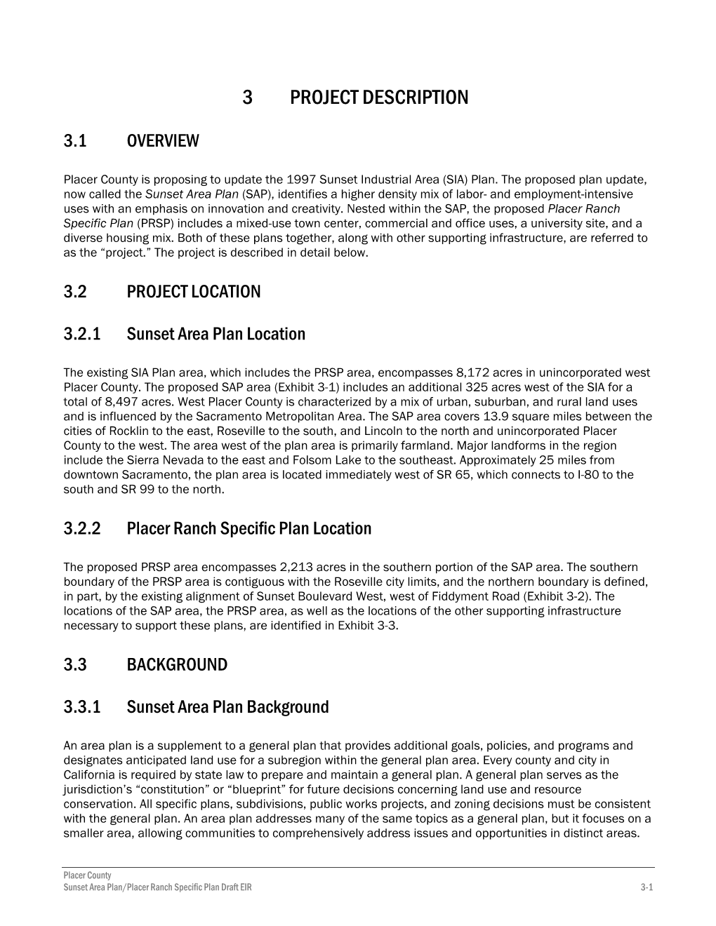 Sunset Area Plan/Placer Ranch Specific Plan Draft EIR 3-1 Project Description Ascent Environmental