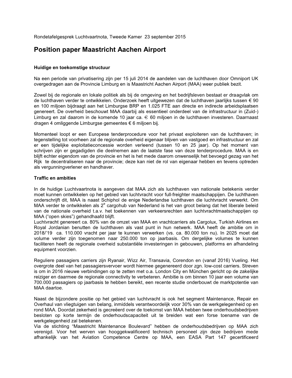 Position Paper Maastricht Aachen Airport