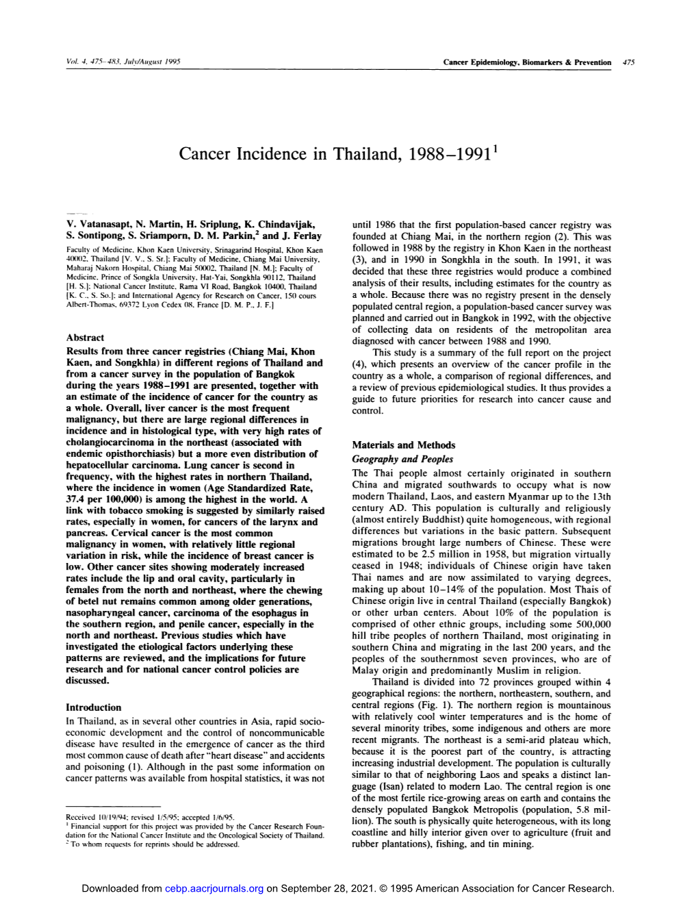 Cancer Incidence in Thailand, 1988 19911