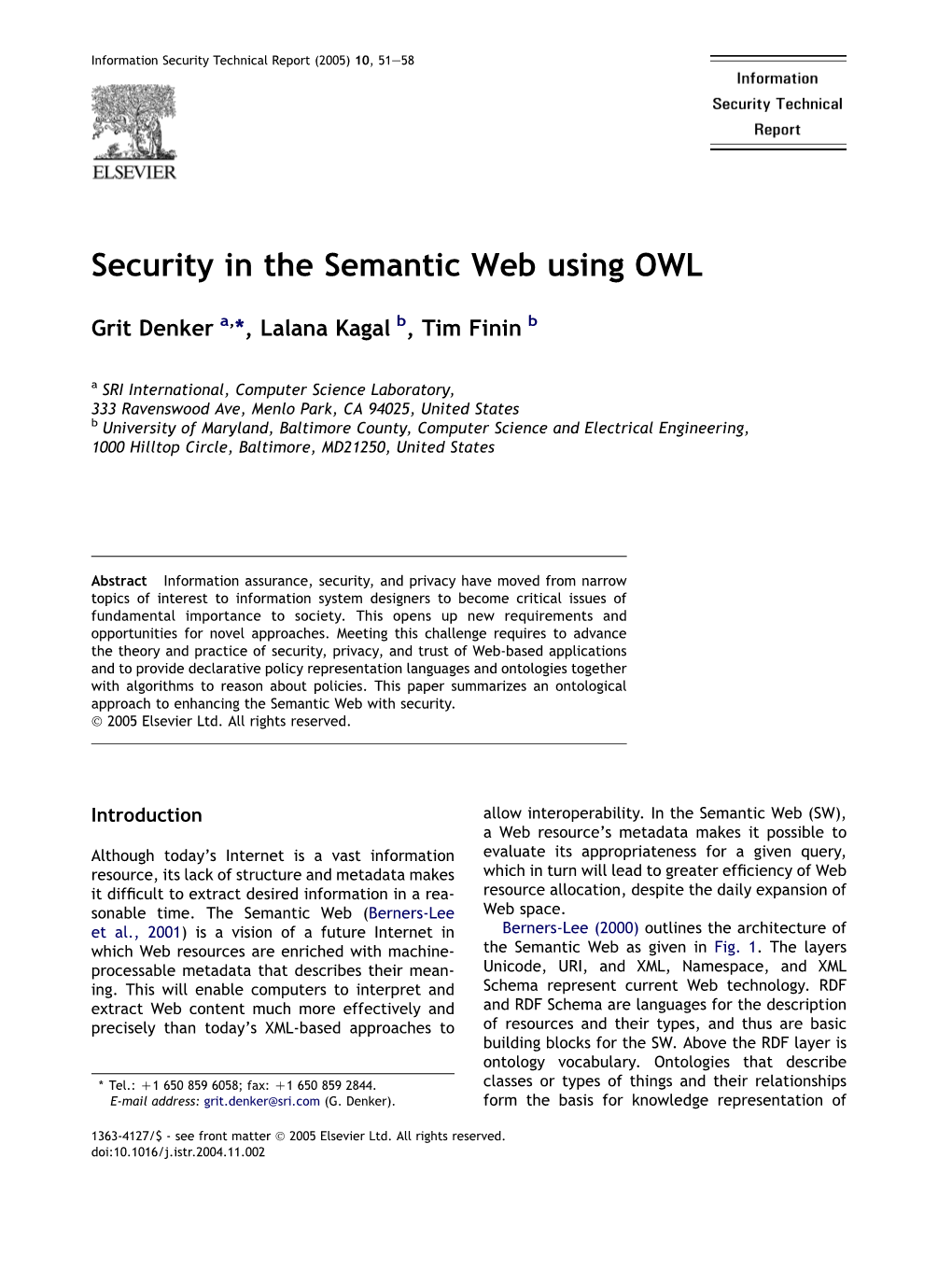 Security in the Semantic Web Using OWL
