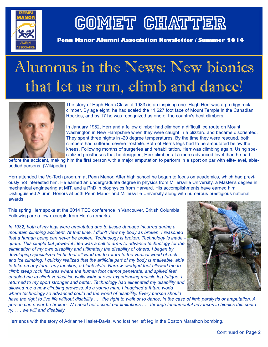 COMET CHATTER Penn Manor Alumni Association Newsletter / Summer 2014