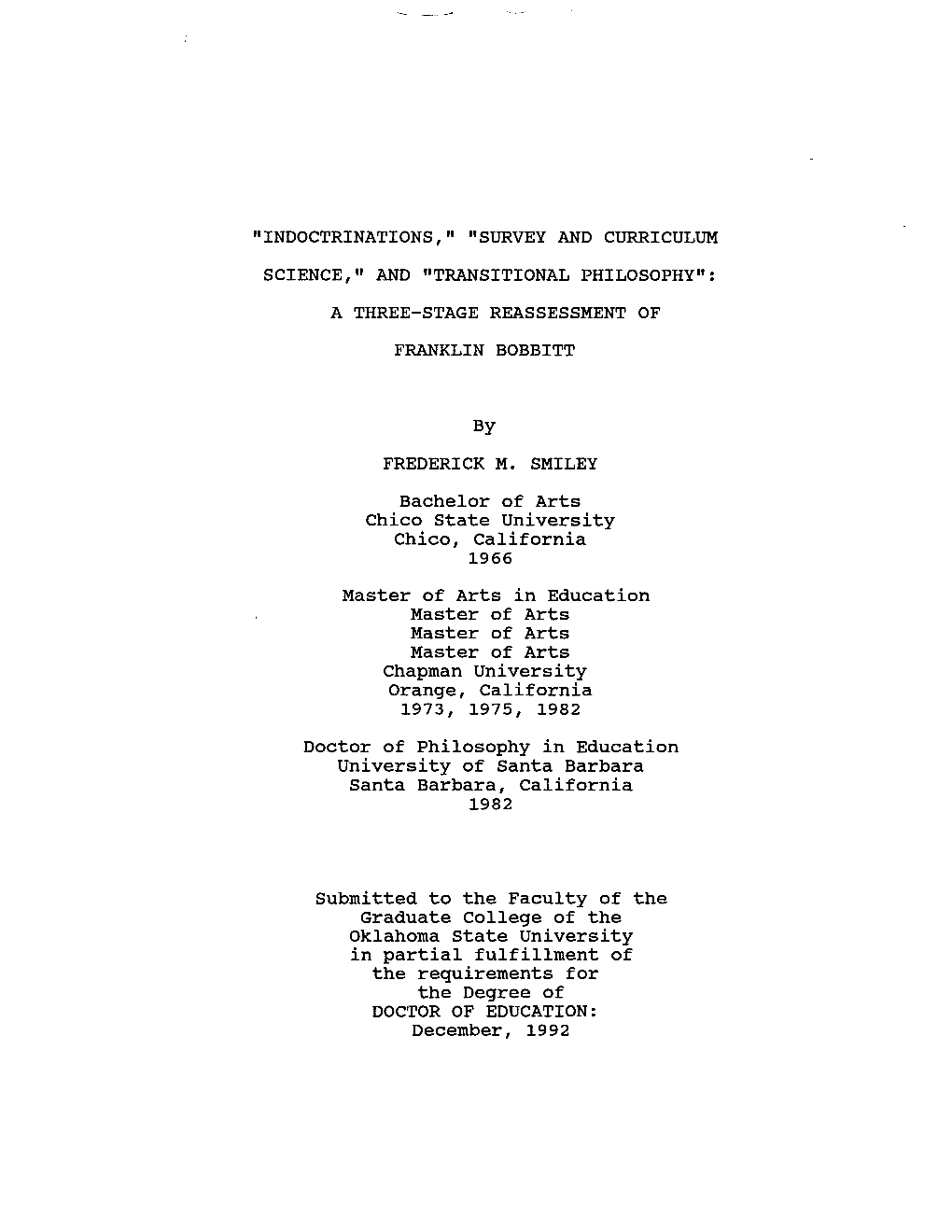 "Survey and Curriculum Science," and "Transitional Philosophy": a Three-Stage Reassessment of Franklin Bobbitt