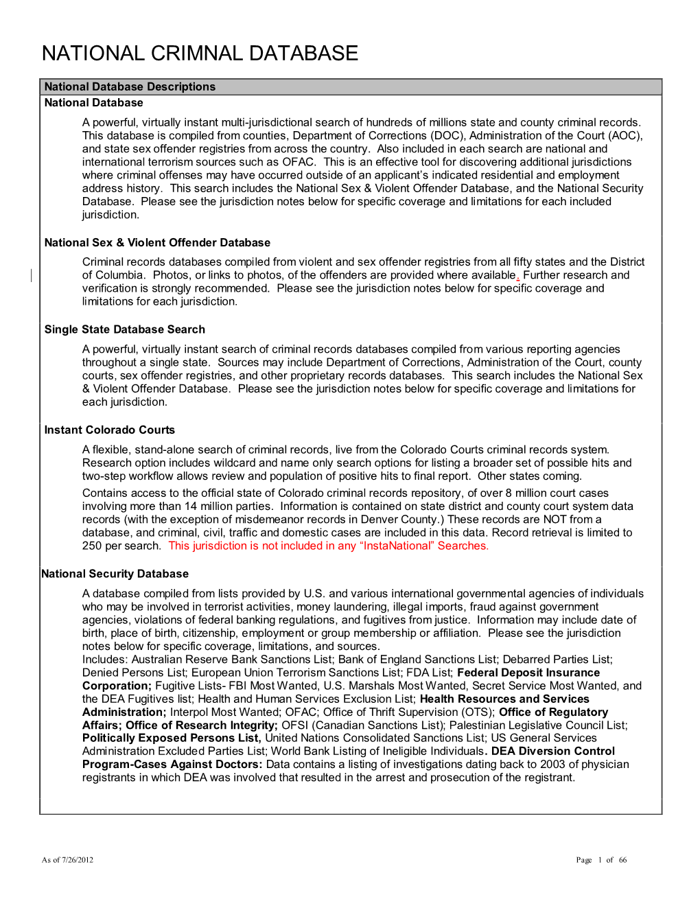 National Crimnal Database