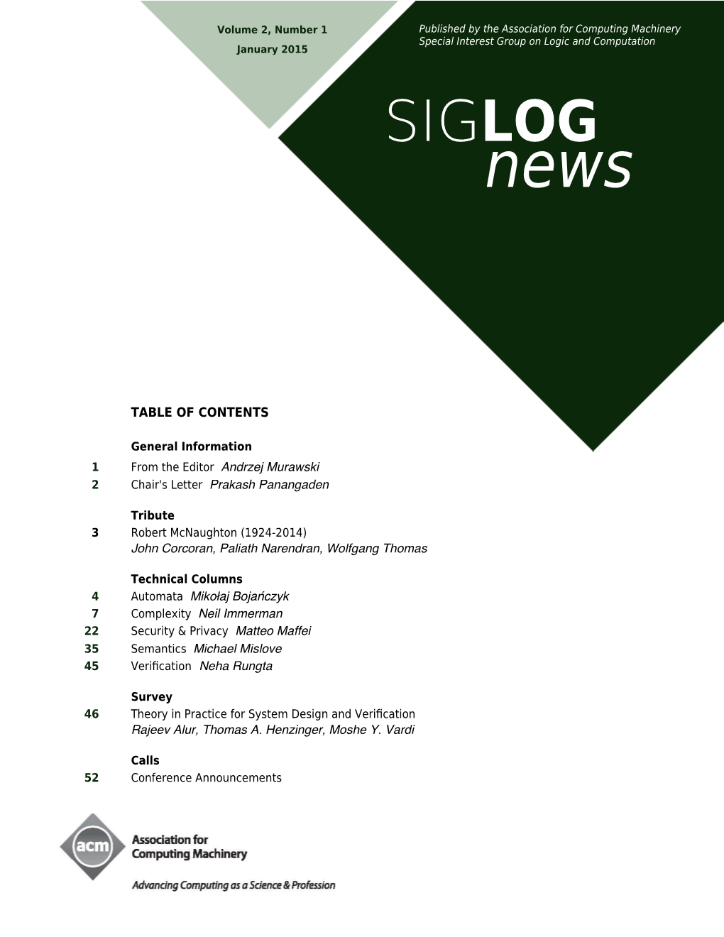 ACM SIGLOG News 1 January 2015, Vol