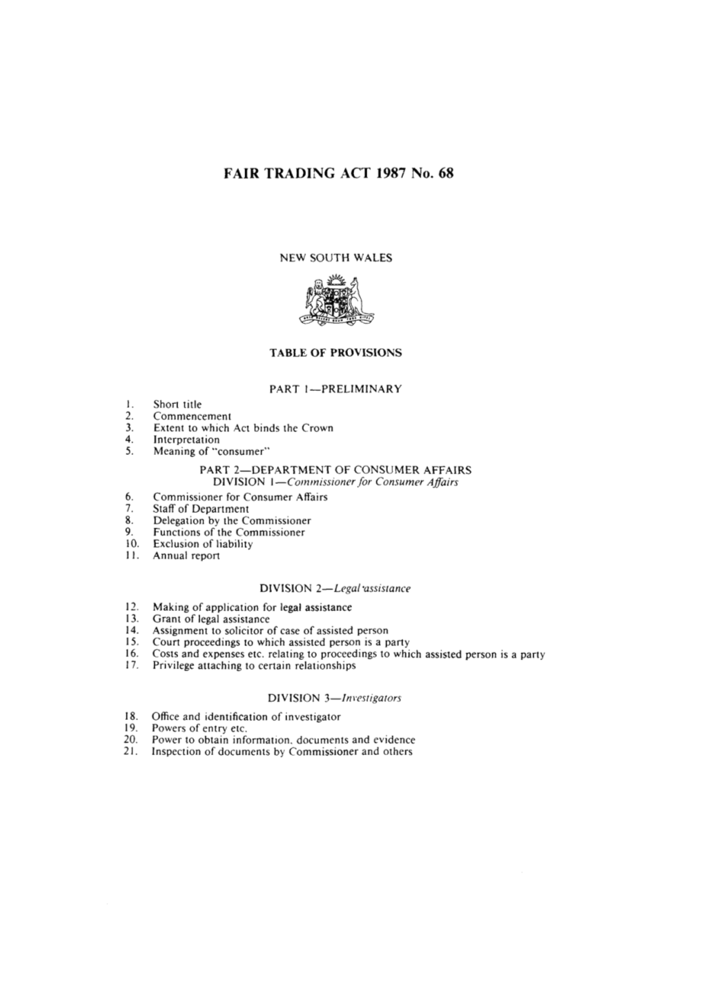 FAIR TRADING ACT 1987 No. 68