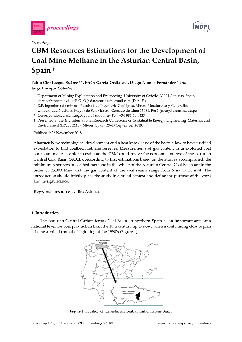 CBM Resources Estimations for the Development of Coal Mine Methane in the Asturian Central Basin, Spain †
