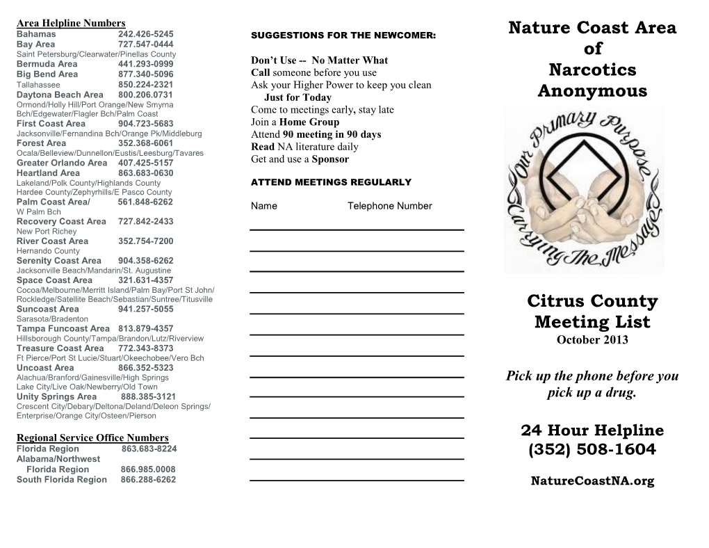 Nature Coast Area of Narcotics Anonymous Citrus County Meeting