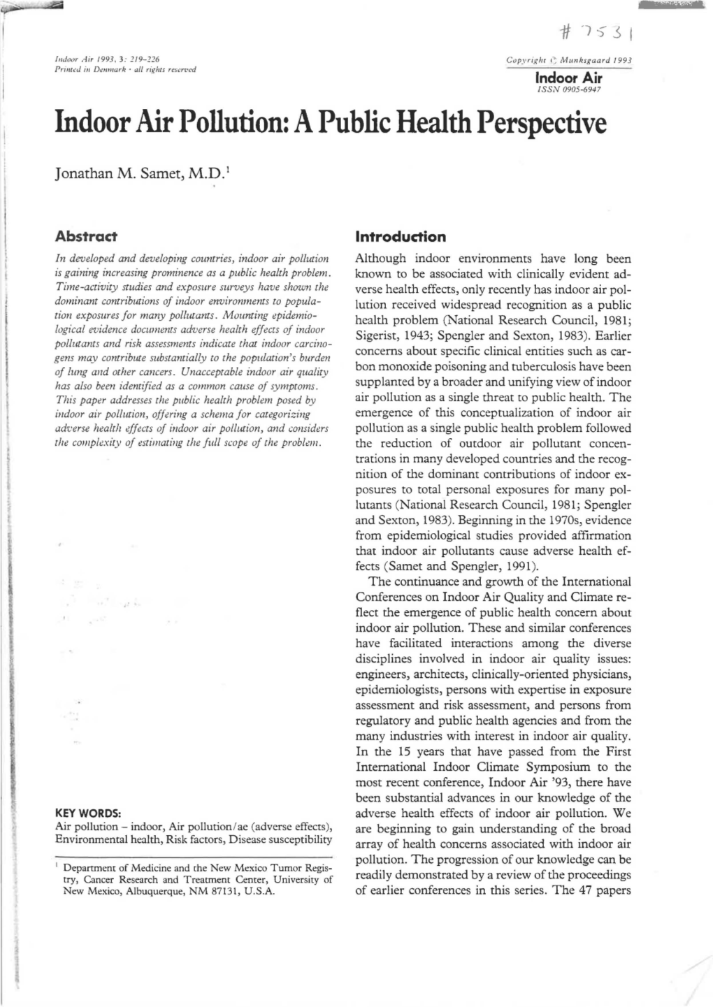 Indoor Air Pollution: a Public Health Perspective