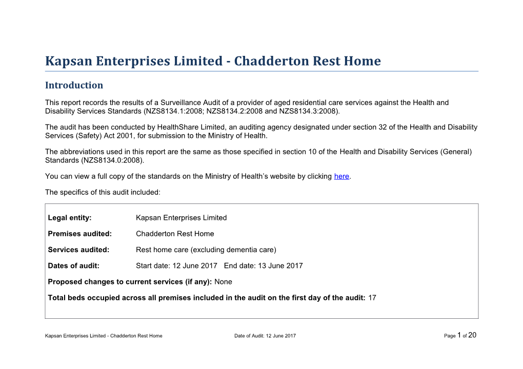 Kapsan Enterprises Limited - Chadderton Rest Home