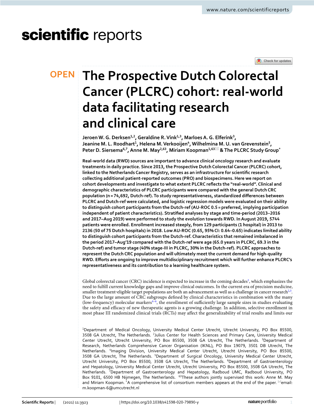 The Prospective Dutch Colorectal Cancer (PLCRC) Cohort: Real‑World Data Facilitating Research and Clinical Care Jeroen W