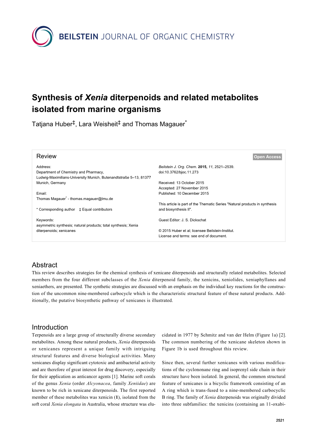 Synthesis of Xenia Diterpenoids and Related Metabolites Isolated from Marine Organisms