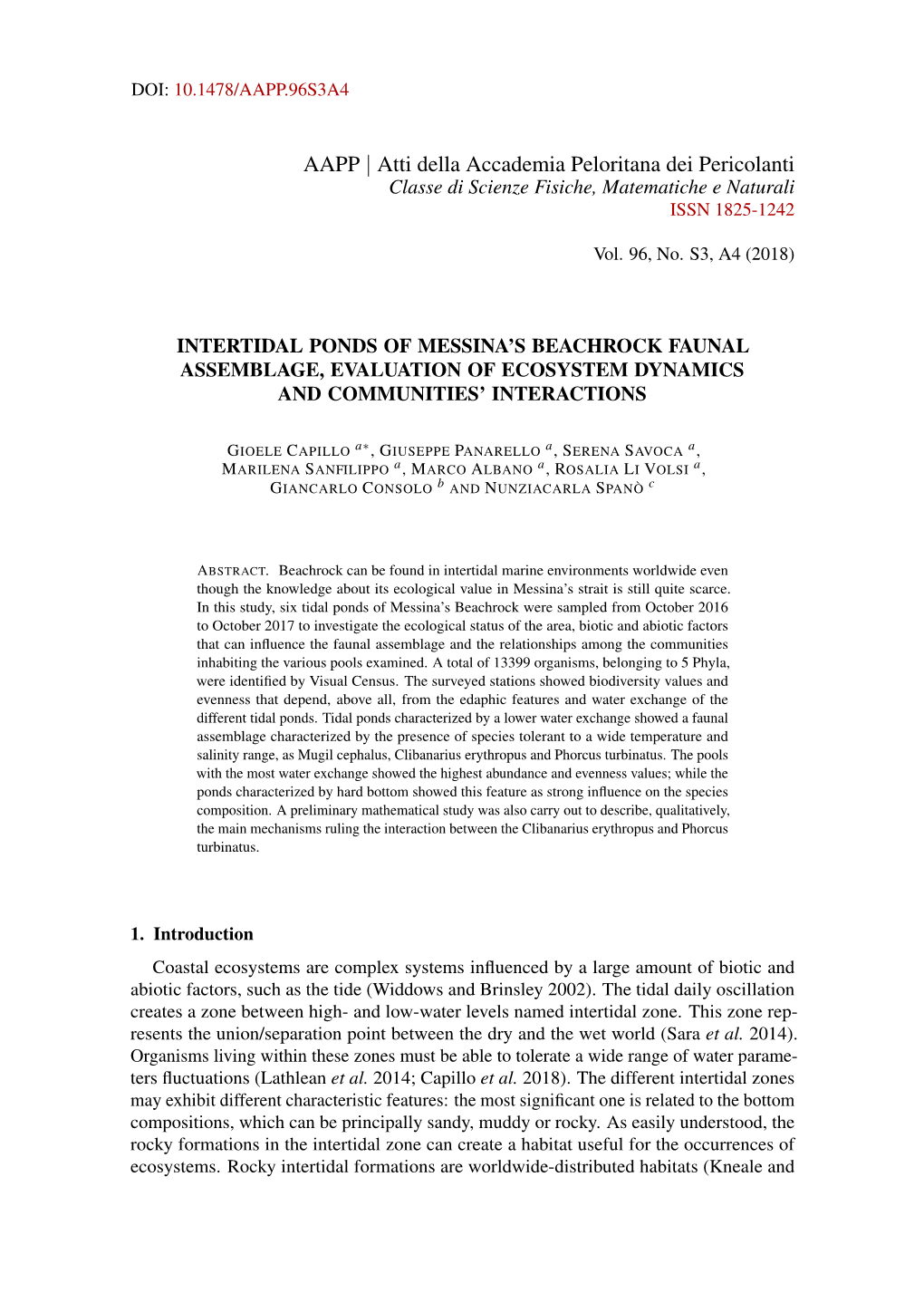 Intertidal Ponds of Messina's Beachrock Faunal Assemblage, Evaluation of Ecosystem Dynamics and Communities' Interaction