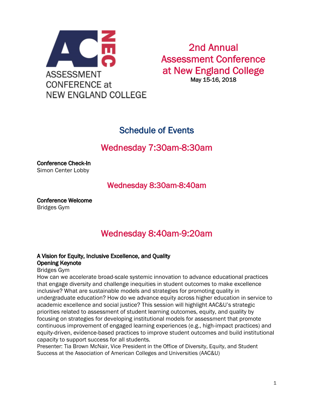 2Nd Annual Assessment Conference at New England College May 15-16, 2018