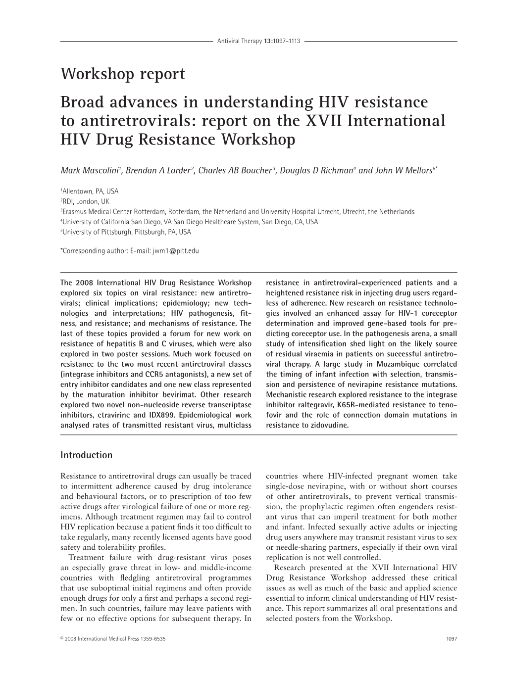 Report on the XVII International HIV Drug Resistance Workshop