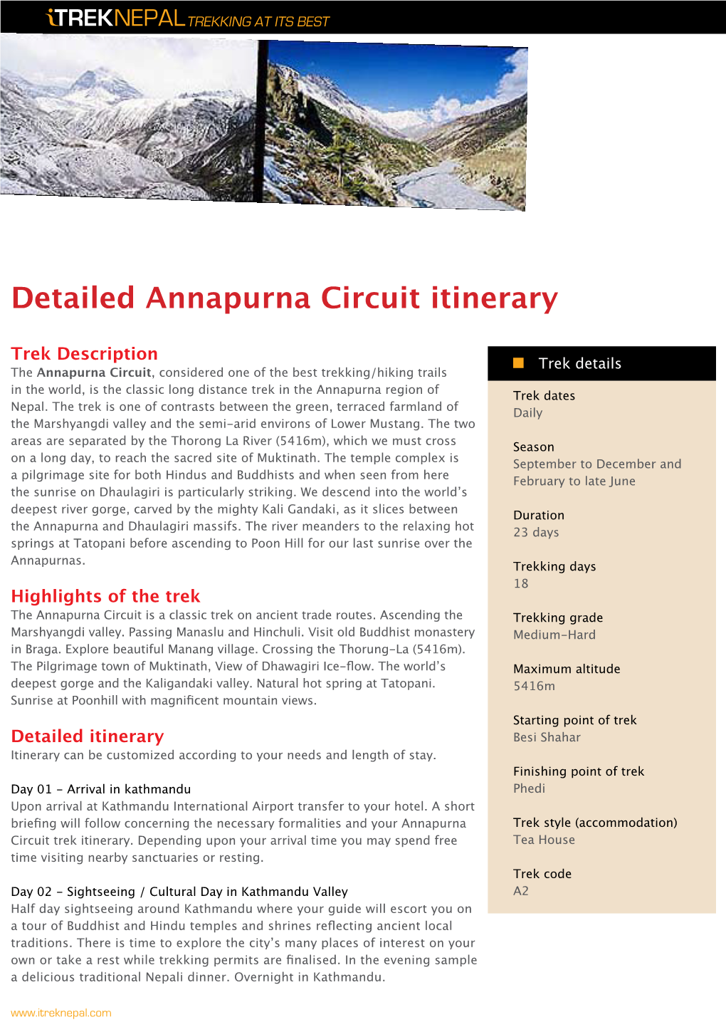 Detailed Annapurna Circuit Itinerary