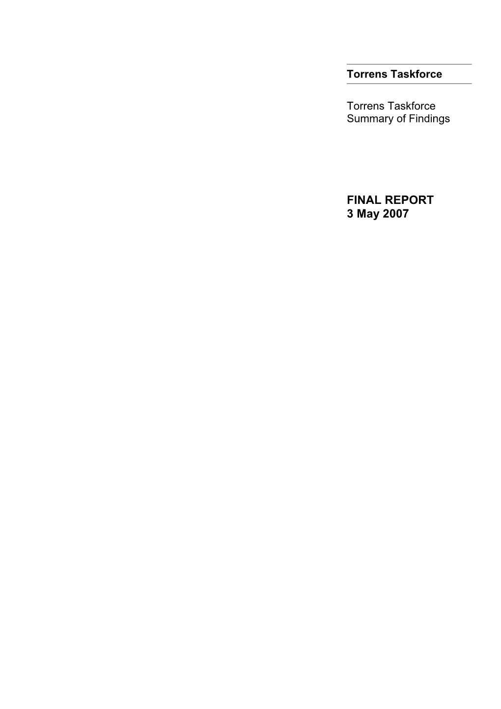 FINAL REPORT 3 May 2007