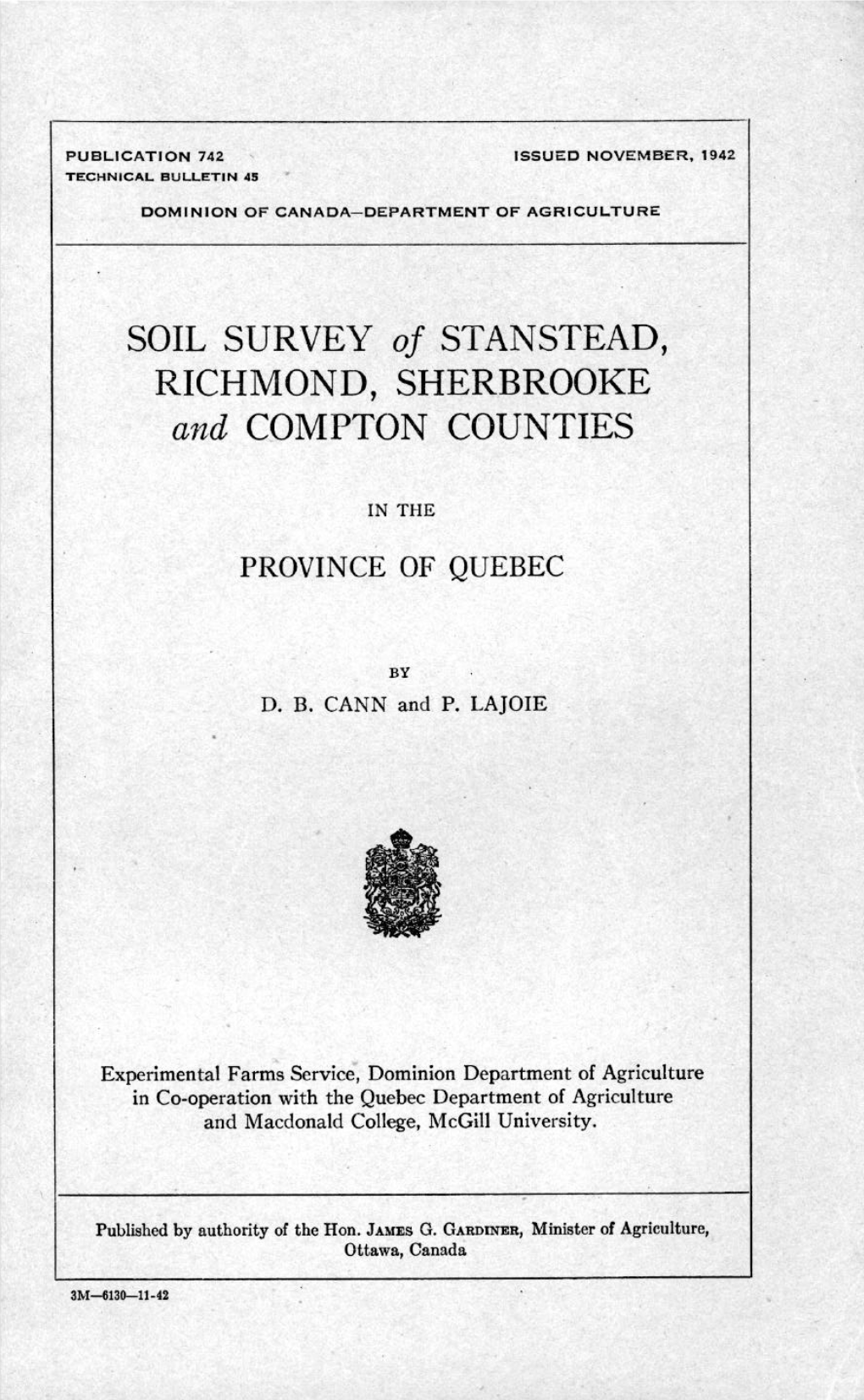SOIL SURVEY of STANSTEAD, RICHMOND, SHERBROOKE and COMPTON COUNTIES