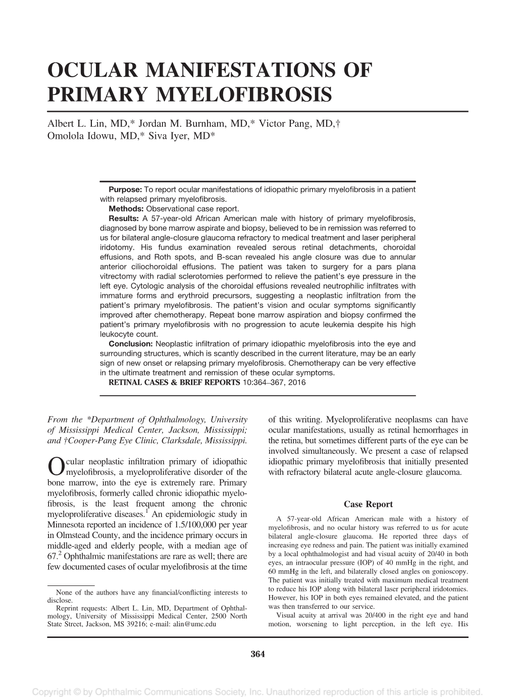 Ocular Manifestations of Primary Myelofibrosis