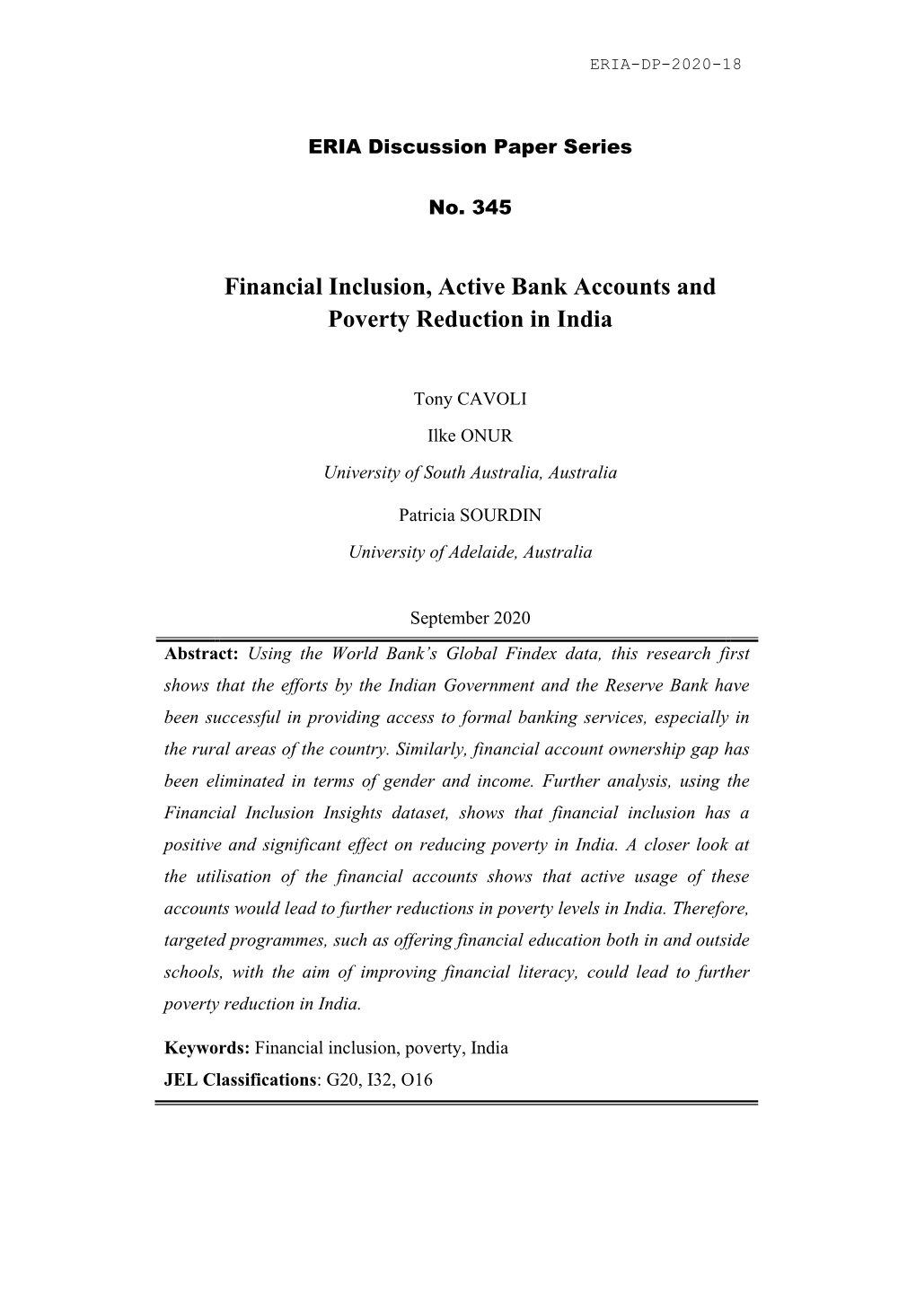 Financial Inclusion, Active Bank Accounts and Poverty Reduction in India