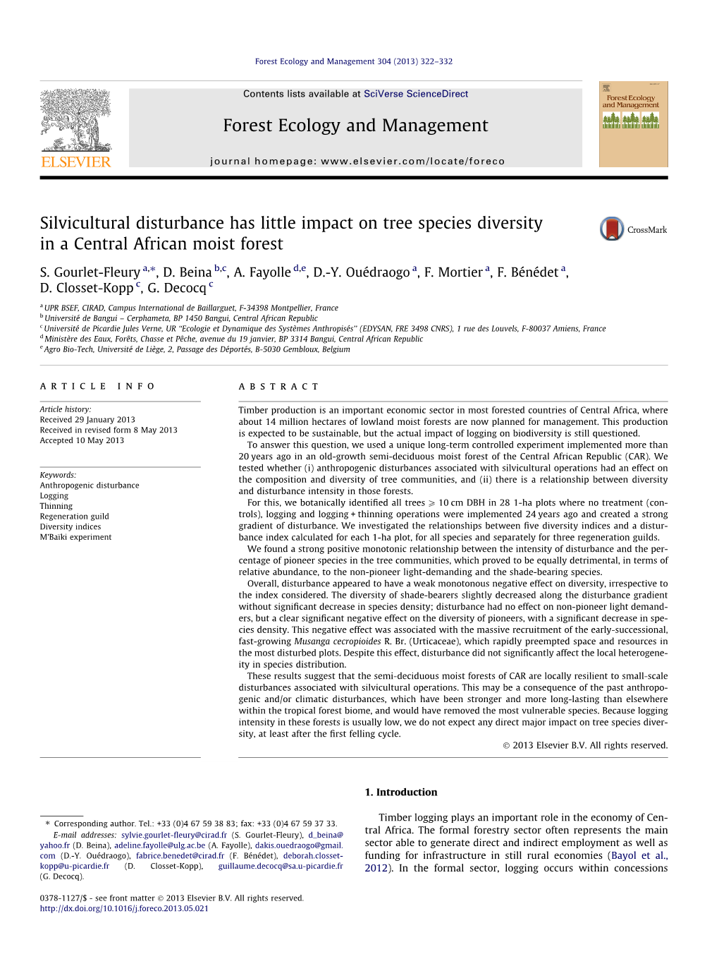 Silvicultural Disturbance Has Little Impact on Tree Species Diversity in a Central African Moist Forest ⇑ S