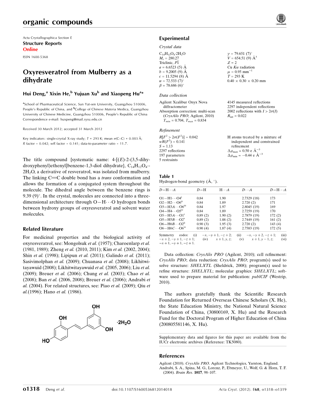Oxyresveratrol from Mulberry As a Dihydrate