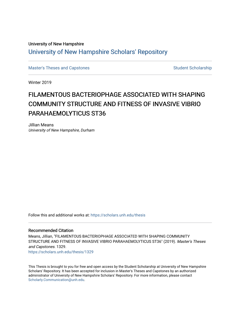 Filamentous Bacteriophage Associated with Shaping Community Structure and Fitness of Invasive Vibrio Parahaemolyticus St36