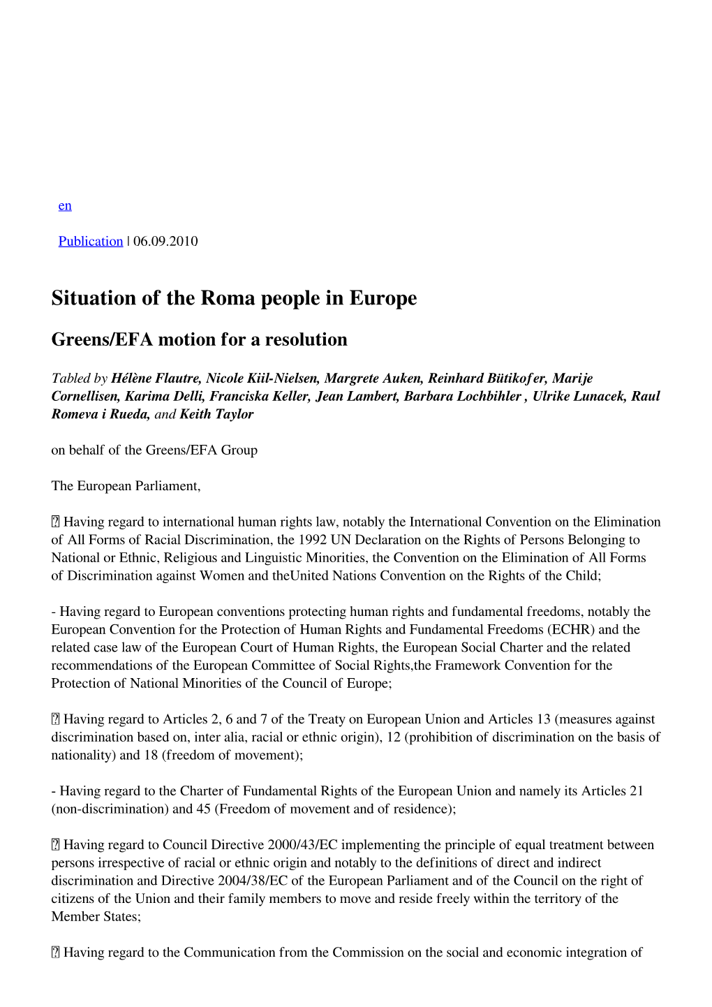 Situation of the Roma People in Europe