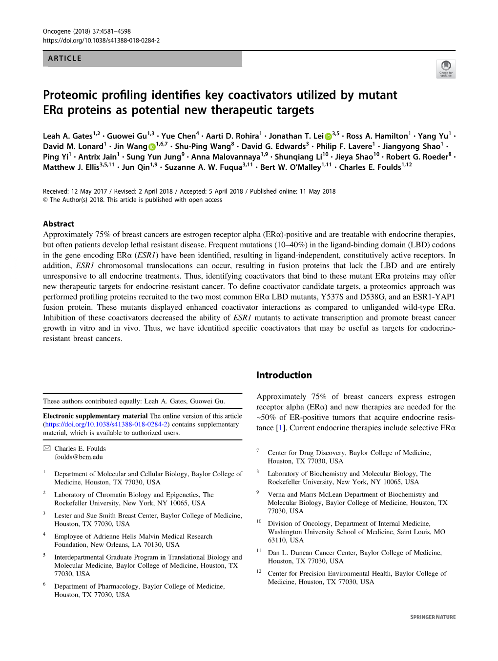 Proteomic Profiling Identifies Key Coactivators Utilized by Mutant Erα