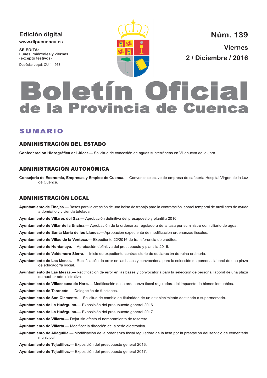 Boletín Oficial De La Provincia De Cuenca Sumario Administración Del Estado