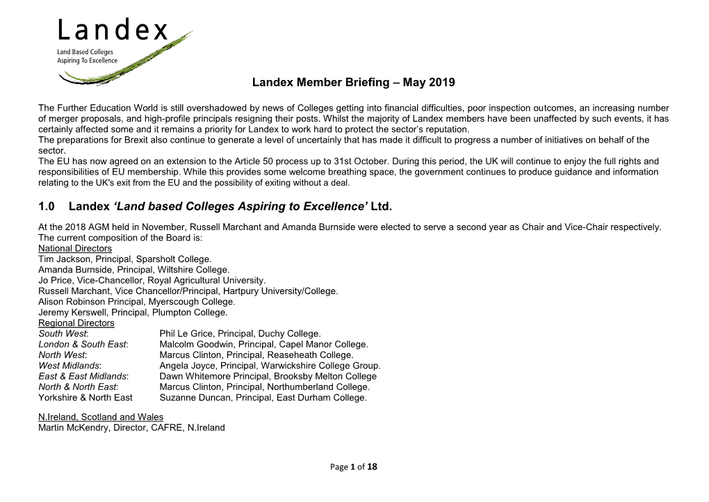 May 2019 1.0 Landex 'Land Based Colleges Aspiring to Excellence'