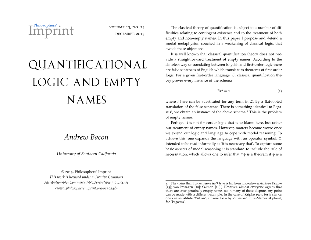 Quantificational Logic and Empty Names