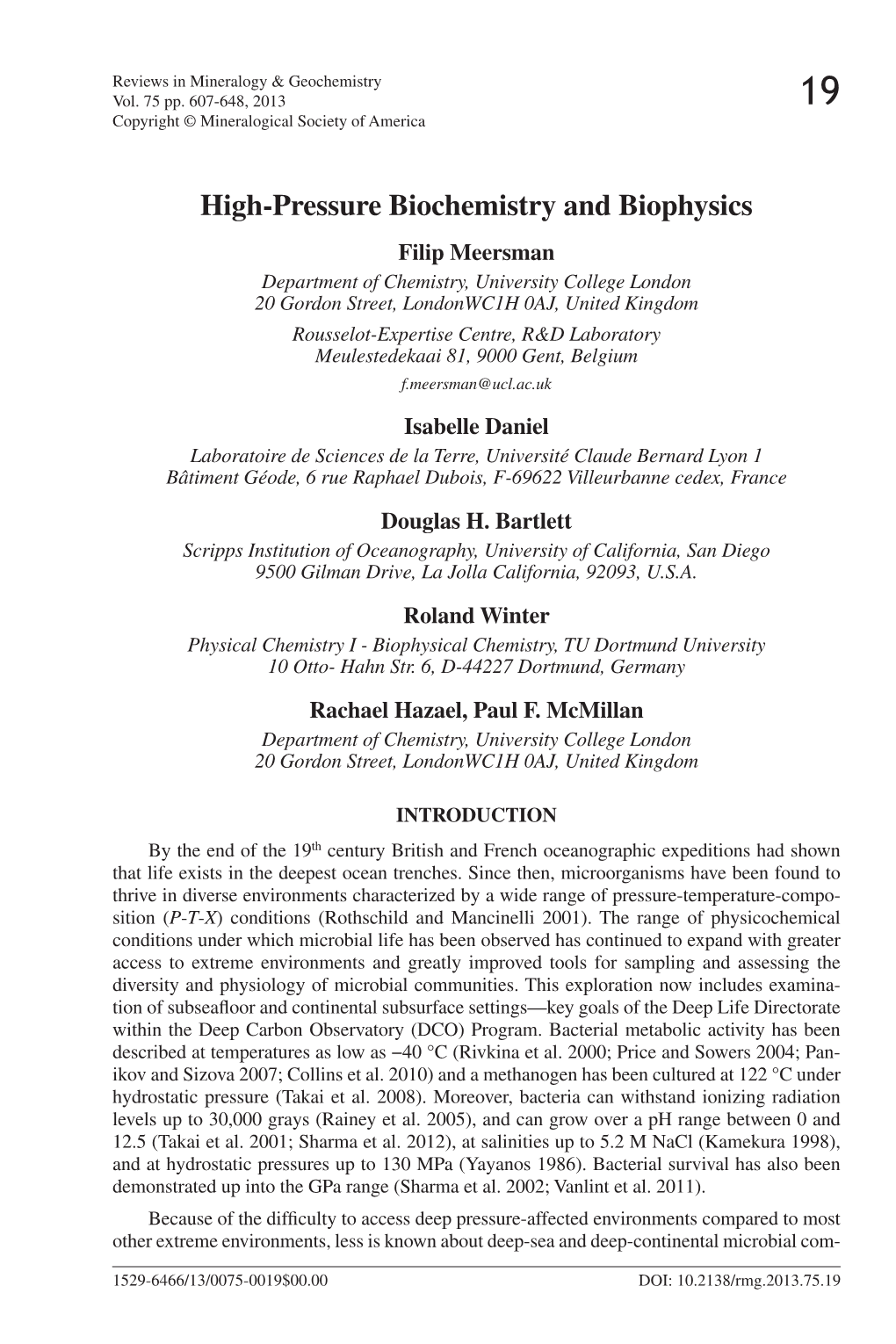 High-Pressure Biochemistry and Biophysics