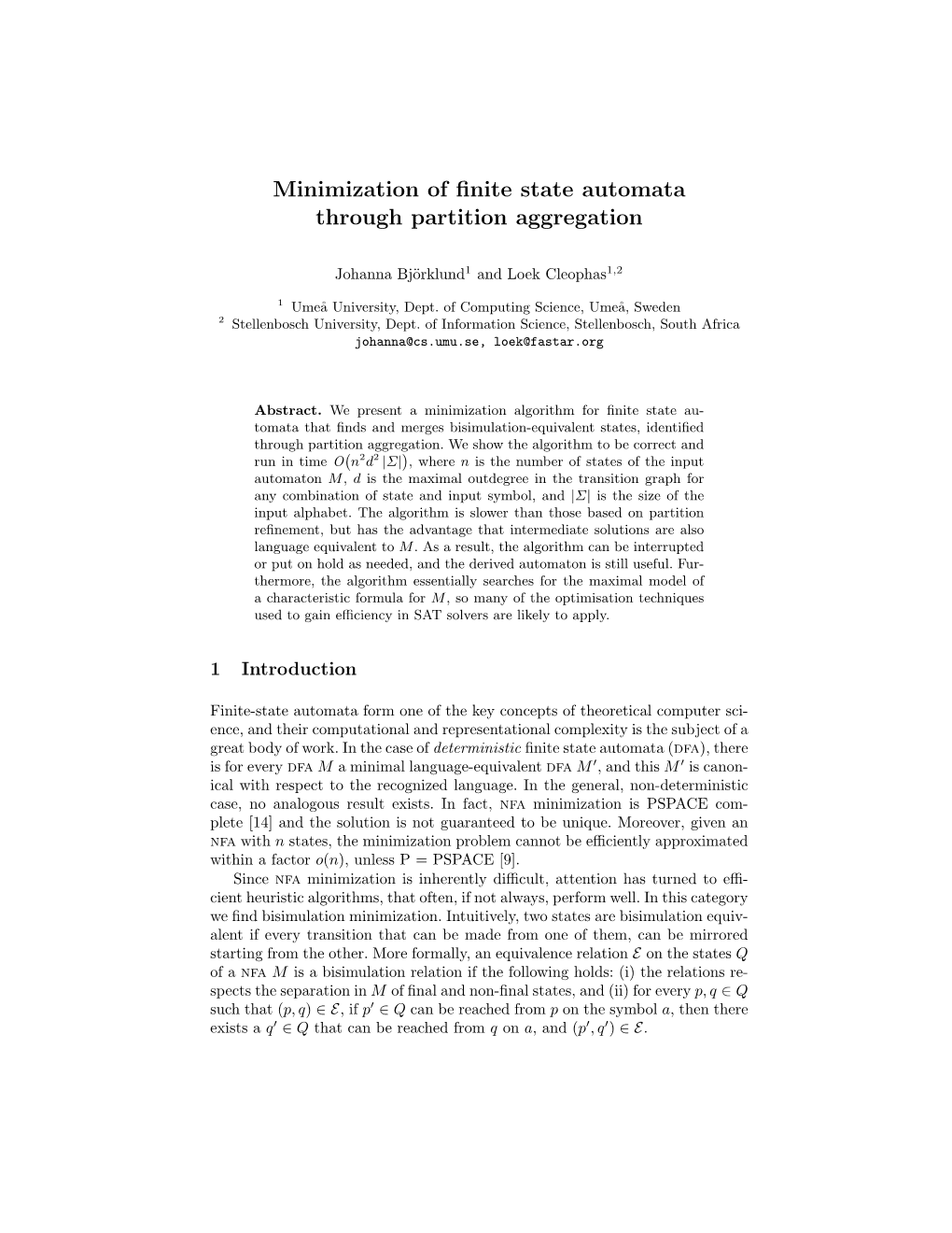 Minimization of Finite State Automata Through Partition Aggregation