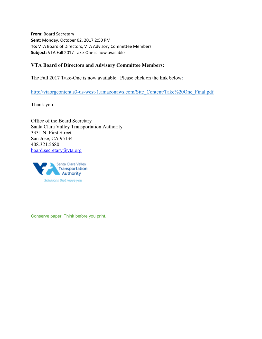 VTA Board of Directors and Advisory Committee Members