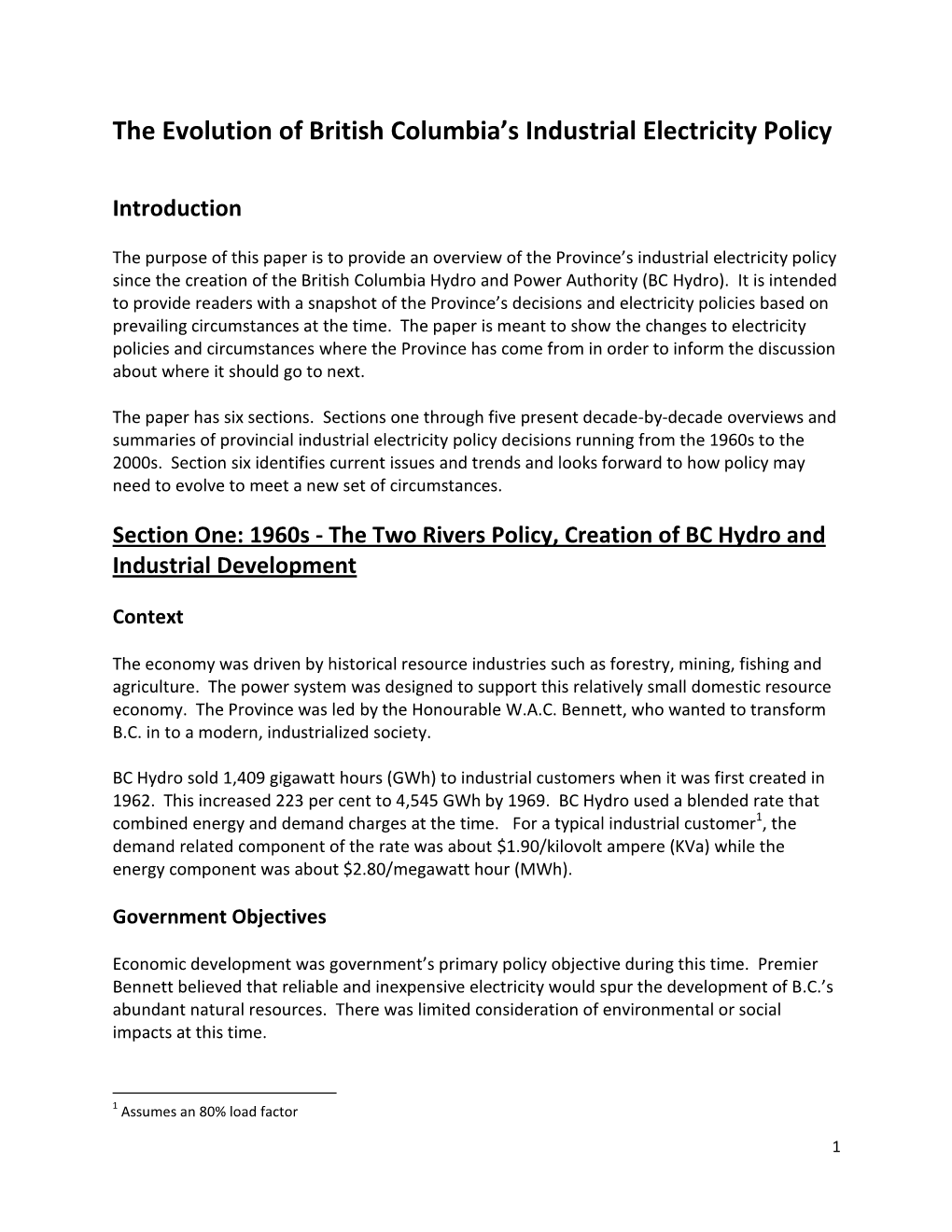 The Evolution of British Columbia's Industrial Electricity Policy