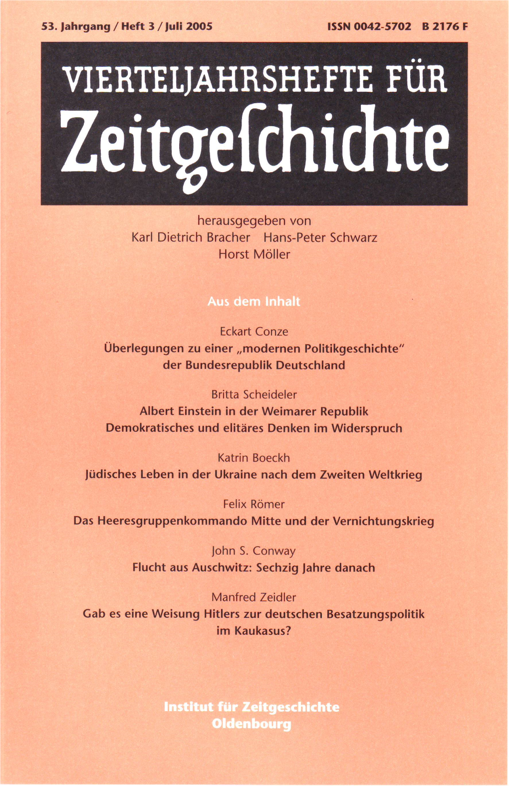 Vierteljahrshefte Für Zeitgeschichte Jahrgang 53(2005) Heft 3