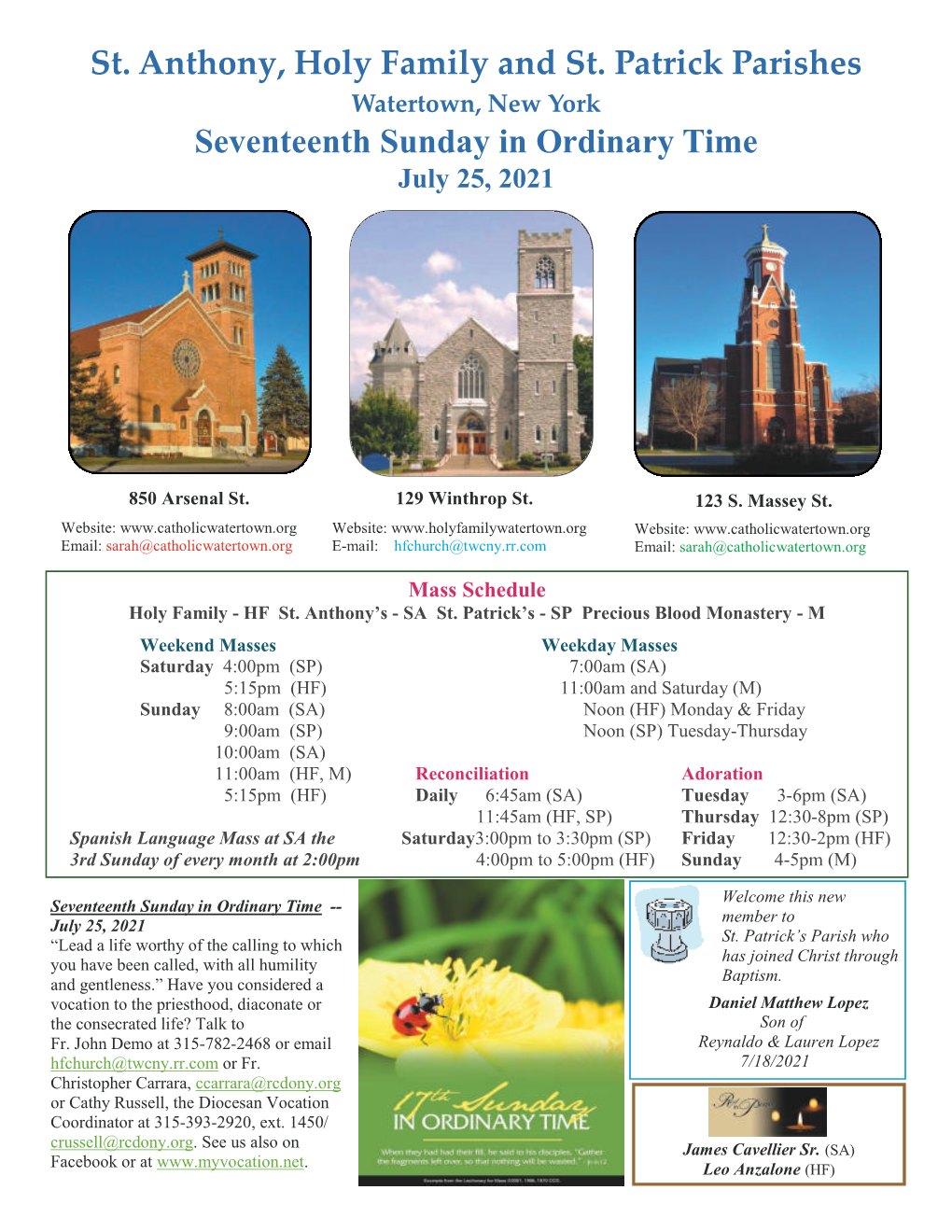 St. Anthony, Holy Family and St. Patrick Parishes Seventeenth
