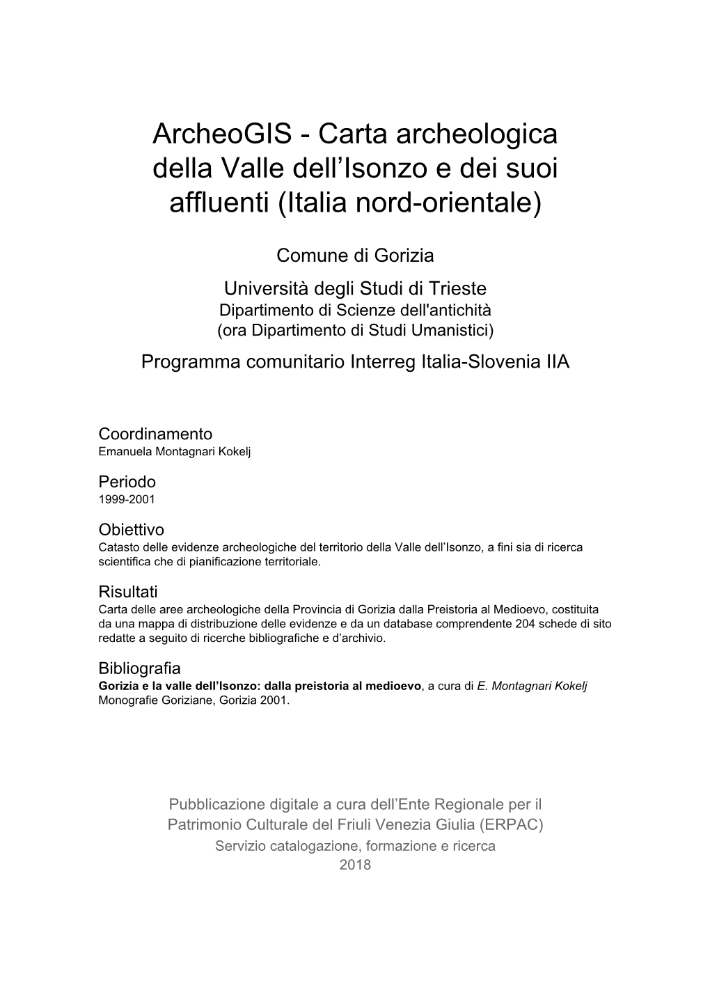 Carta Archeologica Della Valle Dell'isonzo E Dei Suoi