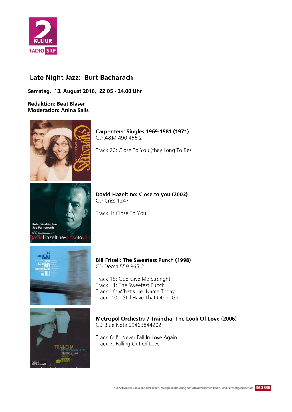 Late Night Jazz: Burt Bacharach