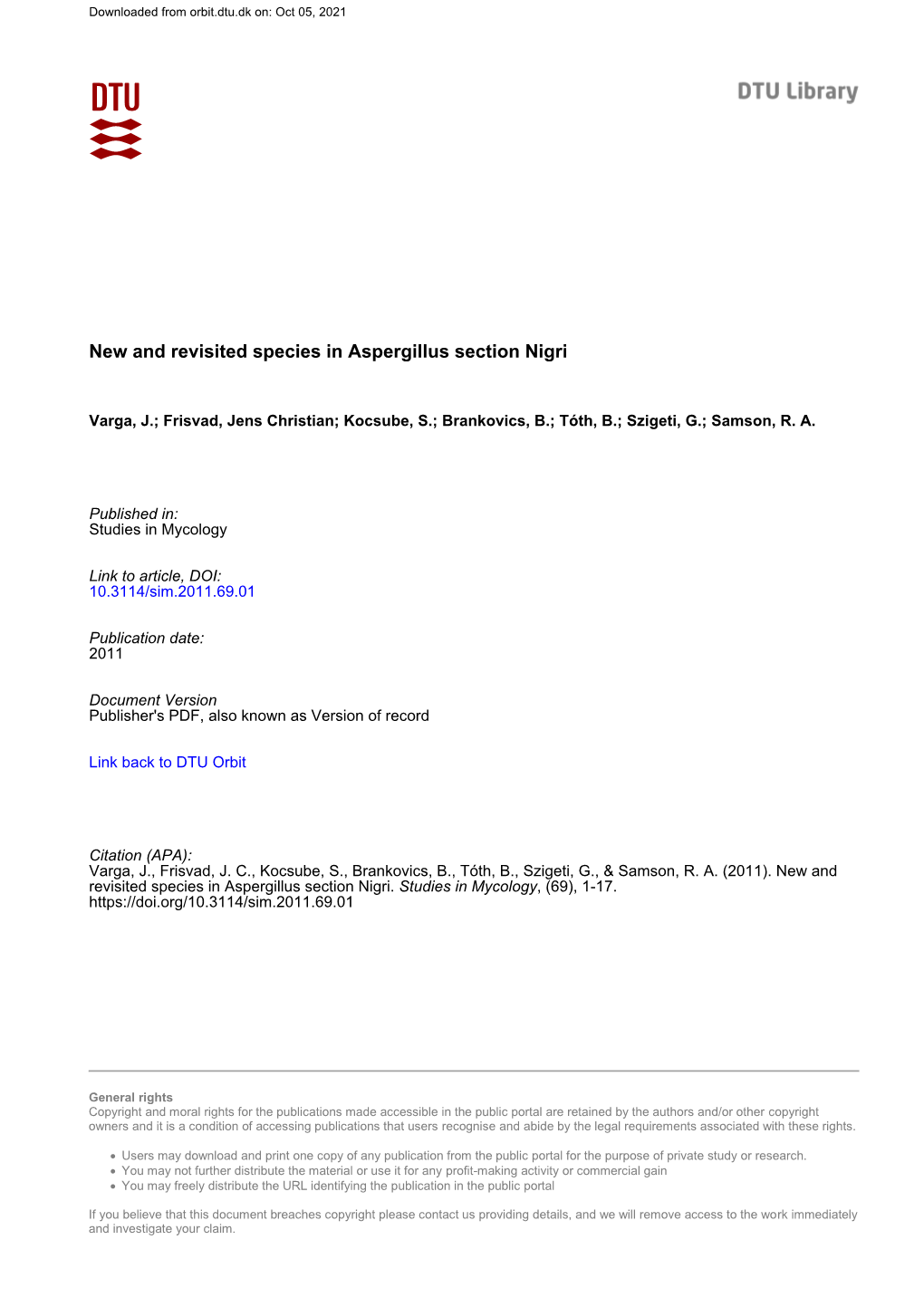 New and Revisited Species in Aspergillus Section Nigri