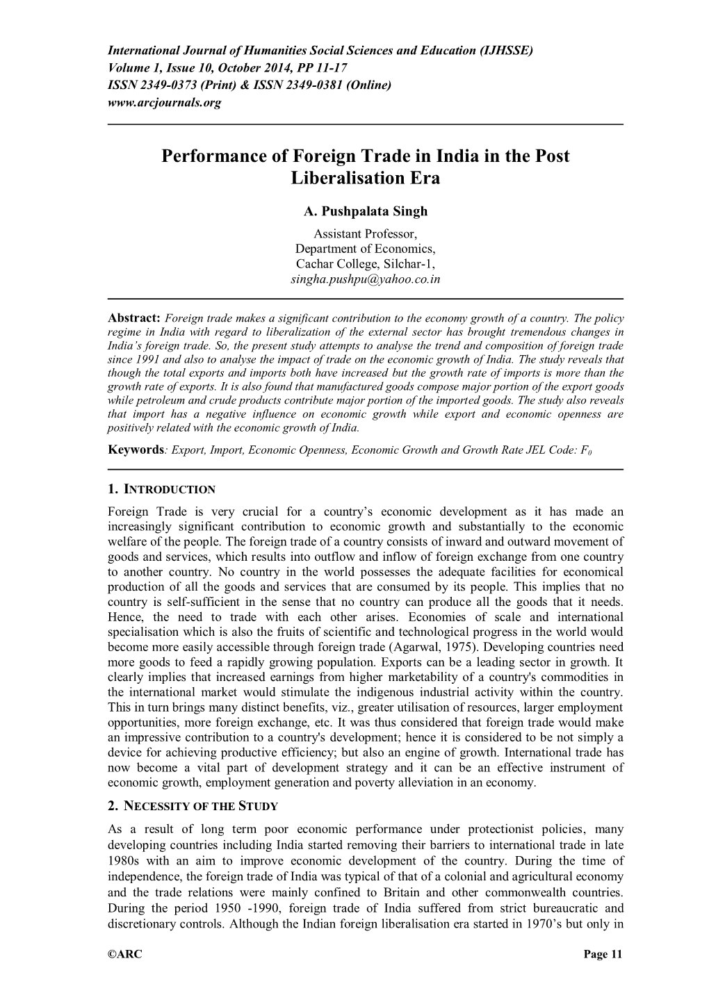 Performance of Foreign Trade in India in the Post Liberalisation Era