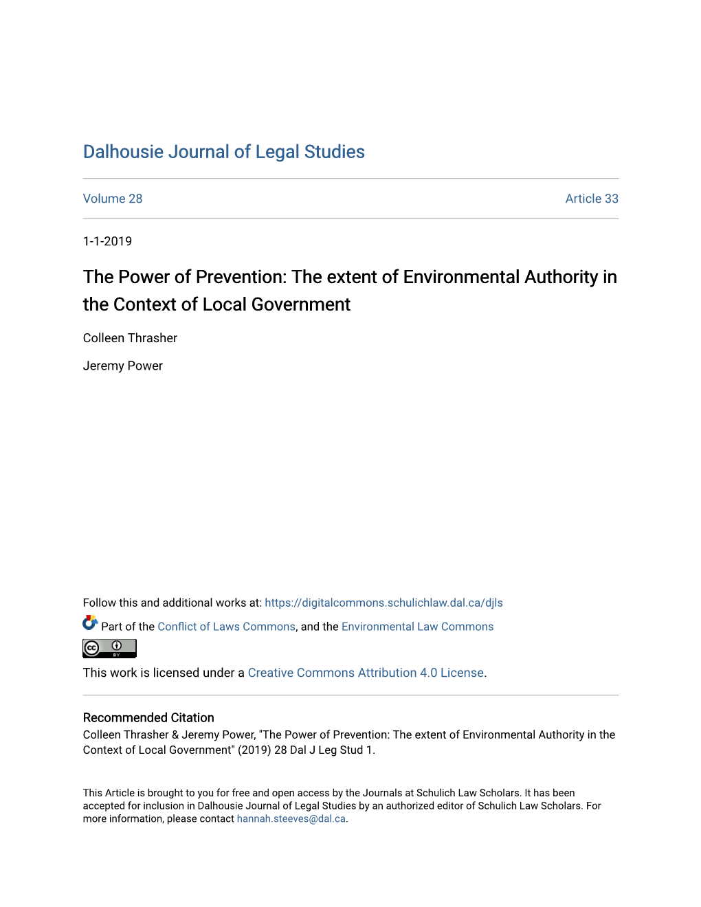 The Extent of Environmental Authority in the Context of Local Government