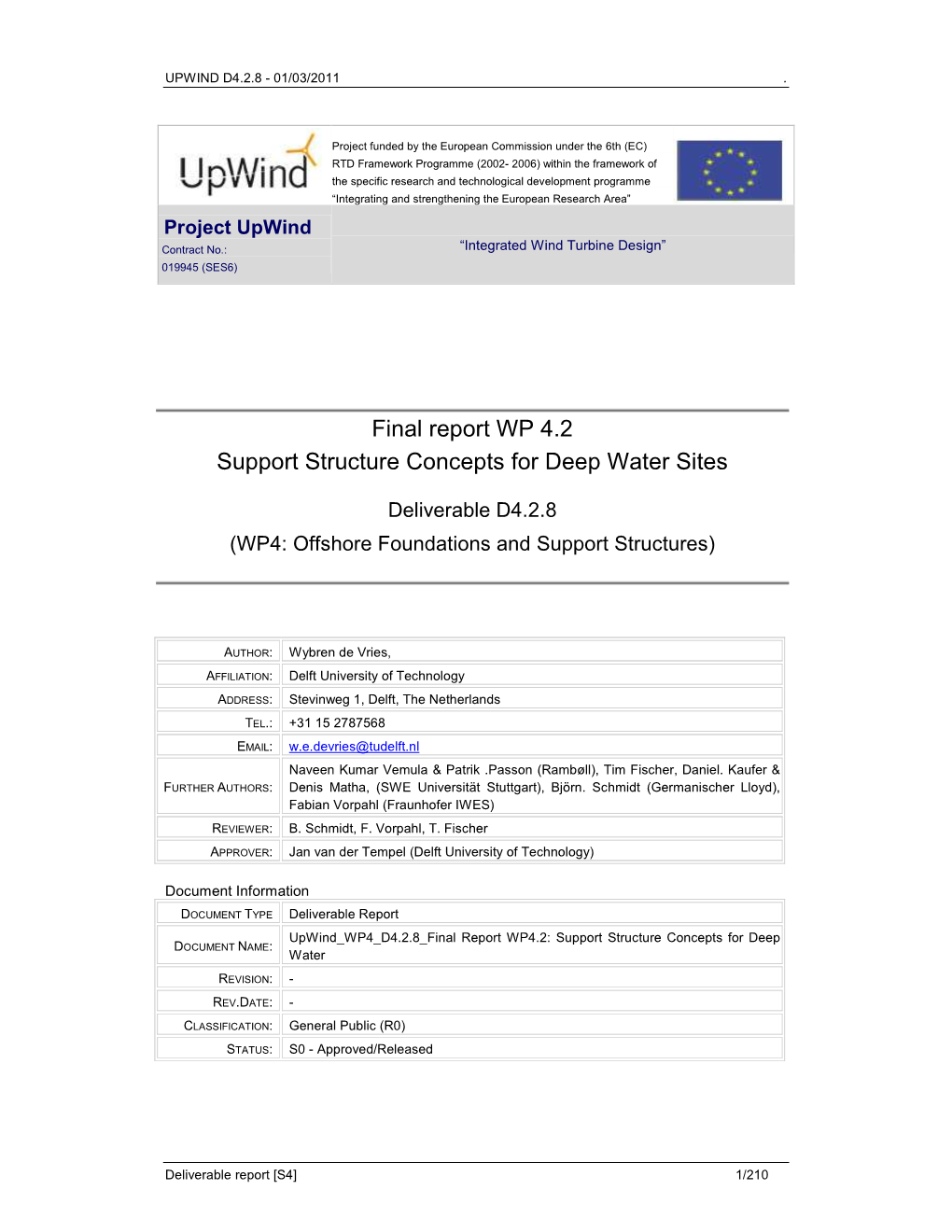 Final Report WP4.2: Support Structure Concepts for Deep DOCUMENT NAME : Water