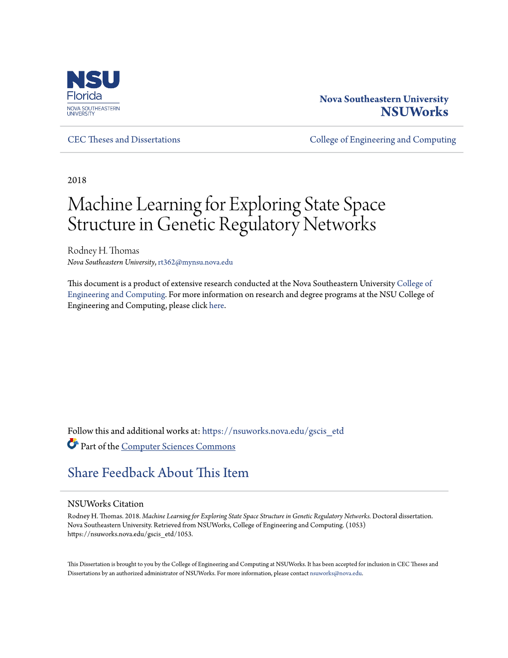 Machine Learning for Exploring State Space Structure in Genetic Regulatory Networks Rodney H