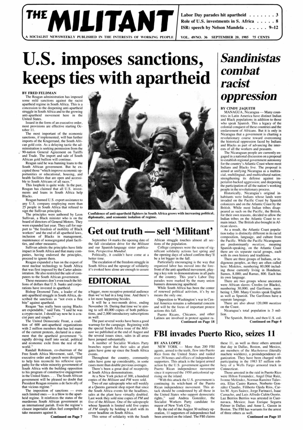 U.S. ·Imposes Sanctions, Keeps Ties with Apartheid