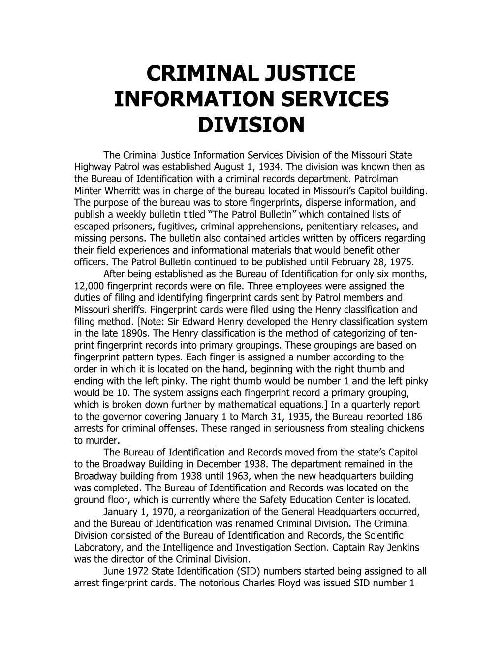 Criminal Justice Information Services Division